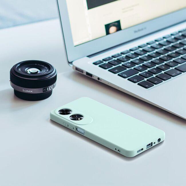 Husa pentru Oppo A60 Liquid Silicone, subțire, captusita cu microfibra, anti amprentă, protectie cameră foto, mint green