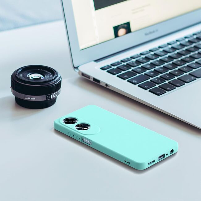 Husa pentru Oppo A60 Liquid Silicone, subțire, captusita cu microfibra, anti amprentă, protectie cameră foto, turcoaz