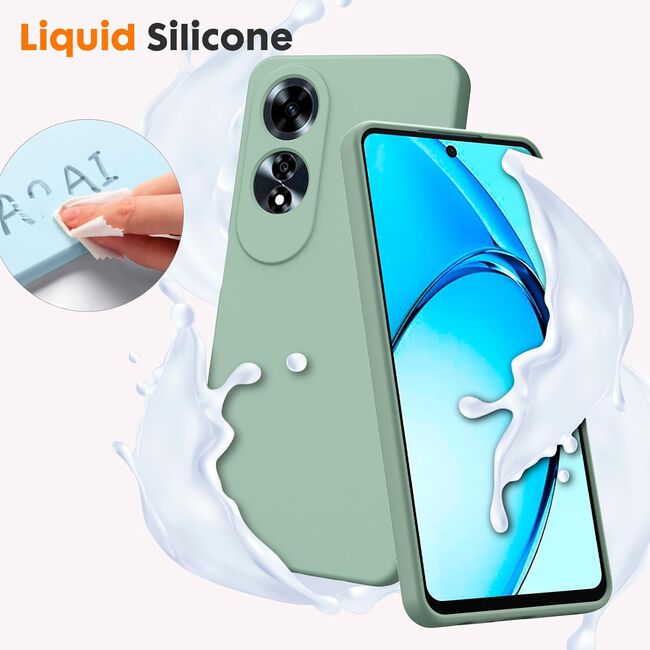 Husa pentru Oppo A60 Liquid Silicone, subțire, captusita cu microfibra, anti amprentă, protectie cameră foto, verde
