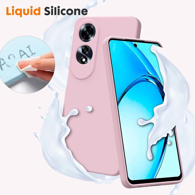 Husa pentru Oppo A60 Liquid Silicone, subțire, captusita cu microfibra, anti amprentă, protectie cameră foto, roz