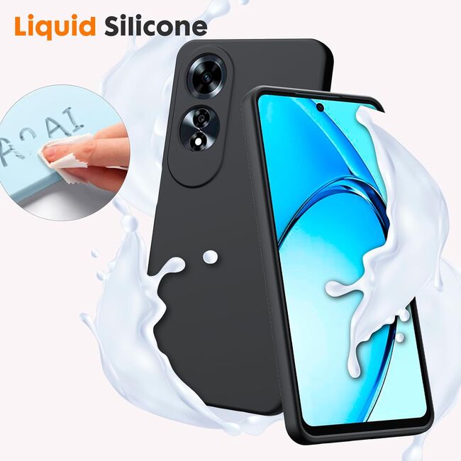 Husa pentru Oppo A60 Liquid Silicone, subțire, captusita cu microfibra, anti amprentă, protectie cameră foto, negru