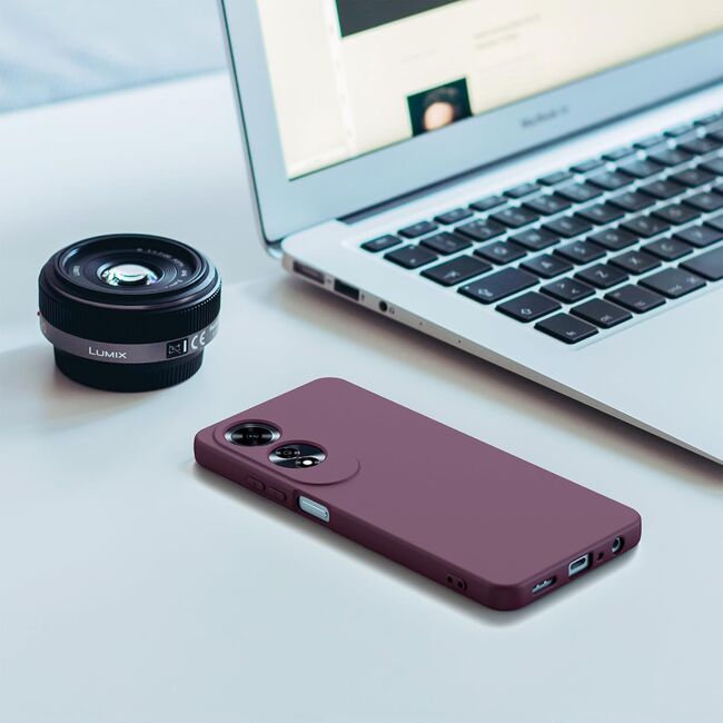 Husa pentru Oppo A60 Liquid Silicone, subțire, captusita cu microfibra, anti amprentă, protectie cameră foto, burgundy