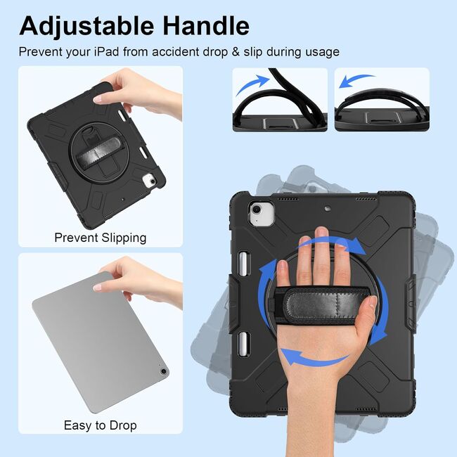 Pachet 360: Husa cu folie integrata pentru iPad Air 11 2024 / 2025​ M2, M3 Shockproof Armor de tip stand, negru