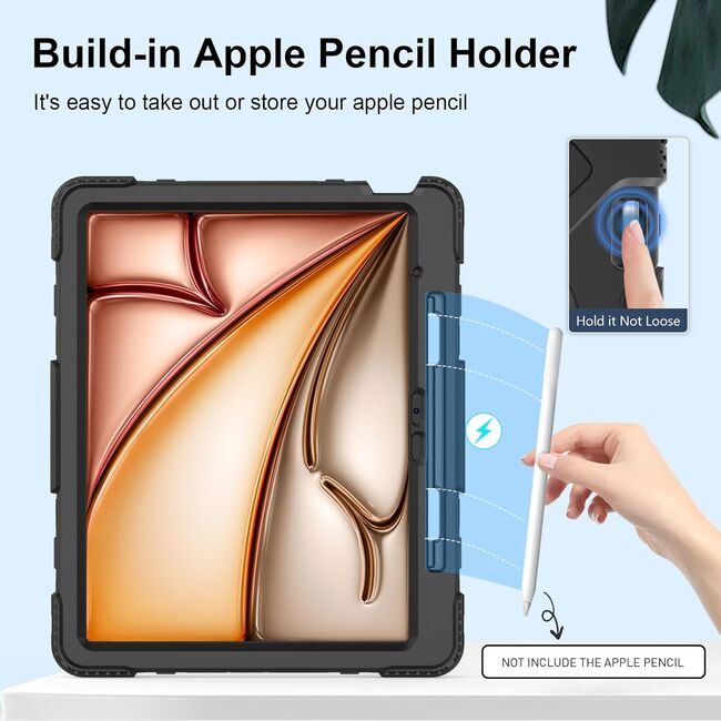 Pachet 360: Husa cu folie integrata pentru iPad Air 13 2025 / 2024 M3, M2 Shockproof Armor de tip stand, negru