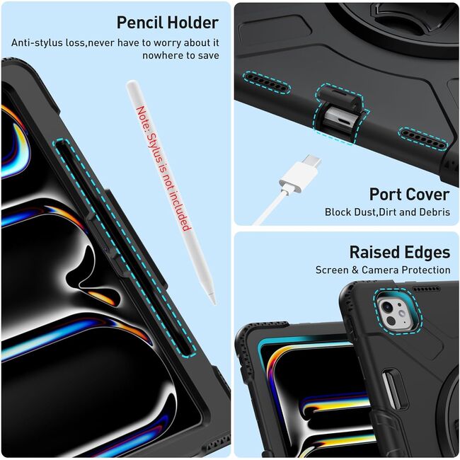 Pachet 360: Husa cu folie integrata pentru iPad Pro 11 (2024) Shockproof Armor de tip stand, negru
