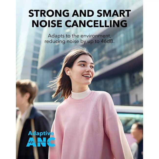 Casti Bluetooth Noise Cancelling cu microfon Anker A30i, roz