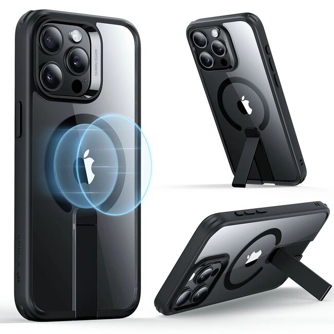 Husa iPhone 15 Pro Max ESR Boost Flickstand HaloLock, negru/transparenta