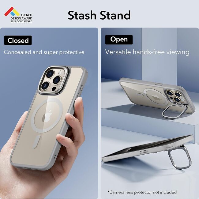 Husa iPhone 15 Pro Max ESR Classic Hybrid HaloLock Kickstand, gri