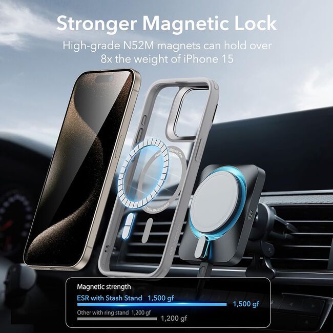 Husa iPhone 15 Pro Max ESR Classic Hybrid HaloLock Kickstand, gri