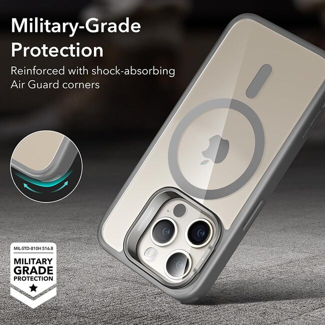 Husa iPhone 15 Pro Max ESR Classic Hybrid HaloLock Kickstand, gri
