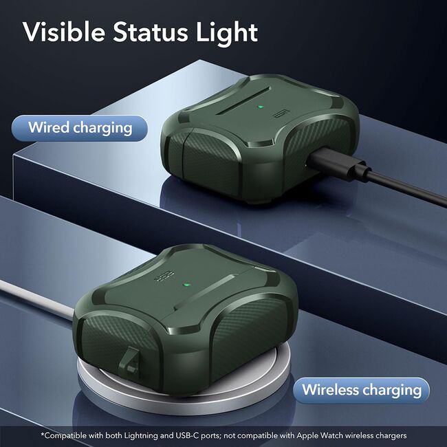 Husa Apple AirPods Pro 1 / 2 ESR Cyber Armor Tough HaloLock, verde