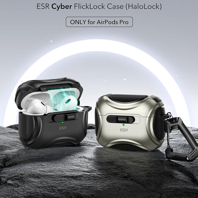 Husa Apple AirPods Pro 1 / 2 ESR Cyber Magnetic Lock HaloLock, negru
