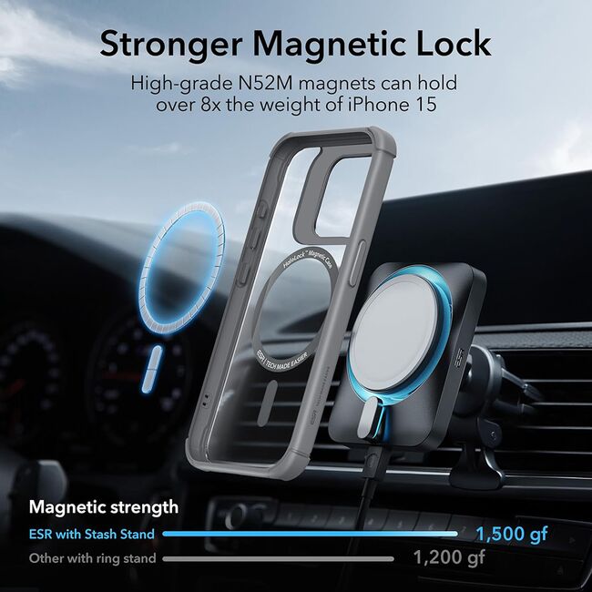 Husa iPhone 15 Pro Max ESR Shock Armor Kickstand HaloLock, gri