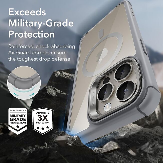 Husa iPhone 15 Pro Max ESR Shock Armor Kickstand HaloLock, gri