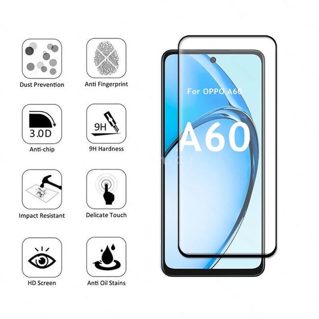 Folie din sticla pentru Oppo A60 111d full cover, Tempered Glass, margini negre