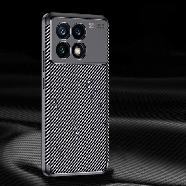 Husa pentru Poco F6 Pro Soft Carbon Fibre Design, Anti-Fingerprint, Anti-Scratch, negru