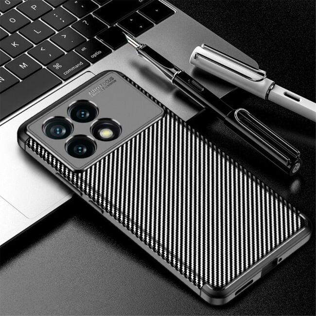 Husa pentru Poco F6 Pro Soft Carbon Fibre Design, Anti-Fingerprint, Anti-Scratch, negru