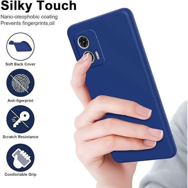 Husa pentru Motorola Moto G84 Liquid Silicone, subțire, captusita cu microfibra, anti amprentă, protectie cameră foto, albastru