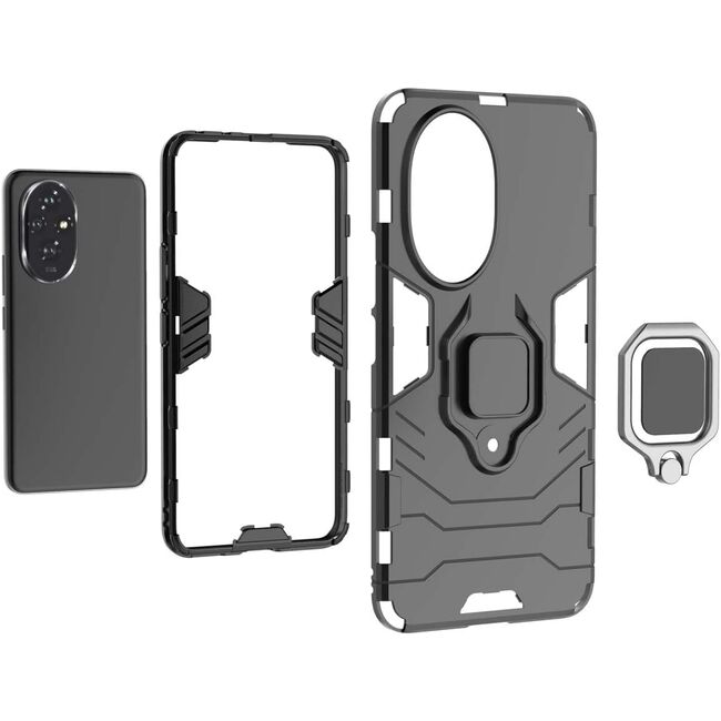 Husa pentru Honor 200 cu inel Ring Armor Kickstand Tough, negru