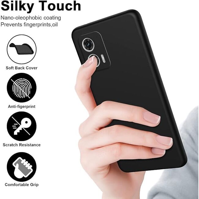 Husa pentru Motorola Moto G84 Liquid Silicone, subțire, captusita cu microfibra, anti amprentă, protectie cameră foto, negru