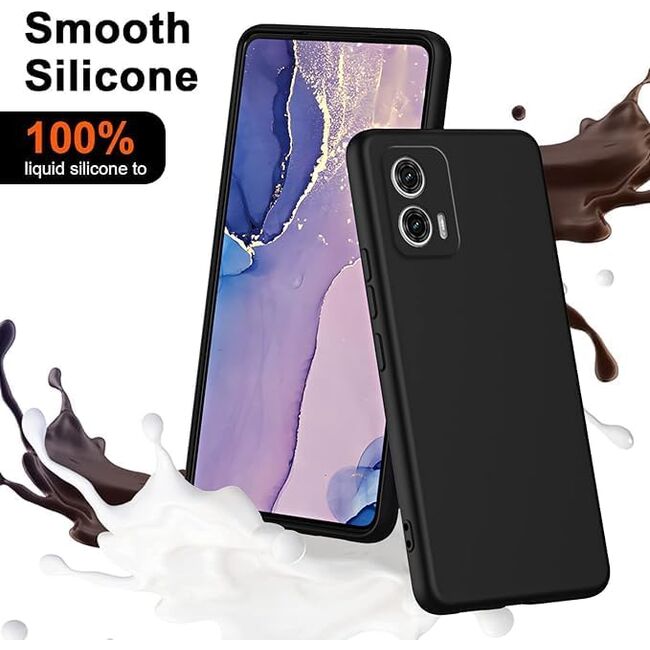 Husa pentru Motorola Moto G84 Liquid Silicone, subțire, captusita cu microfibra, anti amprentă, protectie cameră foto, negru