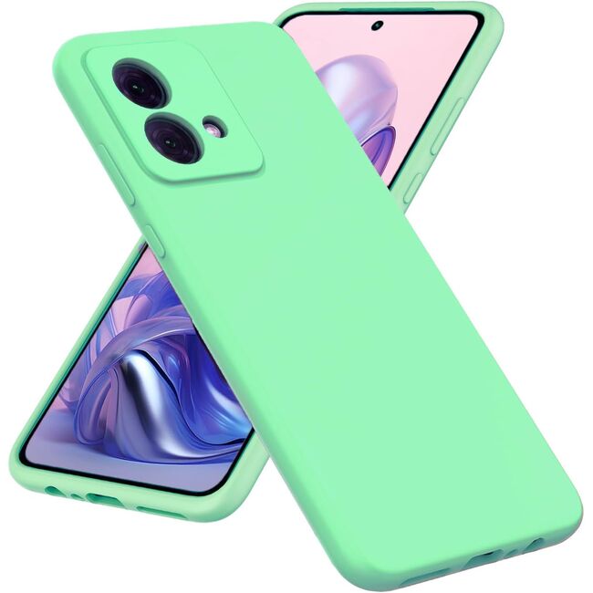 Husa pentru Motorola Moto G84 Liquid Silicone, subțire, captusita cu microfibra, anti amprentă, protectie cameră foto, mint green