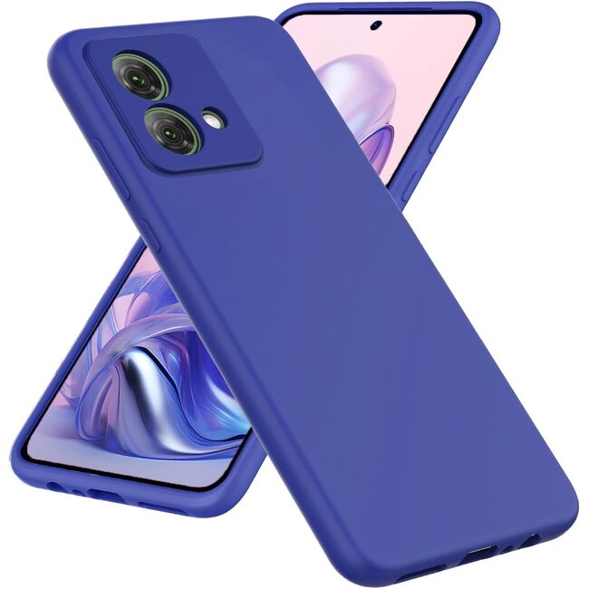 Husa pentru Motorola Moto G84 Liquid Silicone, subțire, captusita cu microfibra, anti amprentă, protectie cameră foto, albastru