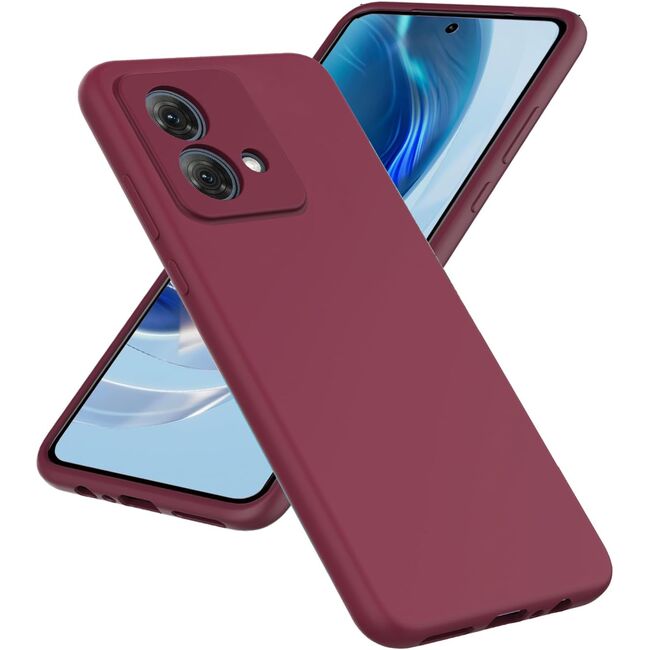 Husa pentru Motorola Moto G84 Liquid Silicone, subțire, captusita cu microfibra, anti amprentă, protectie cameră foto, burgundy