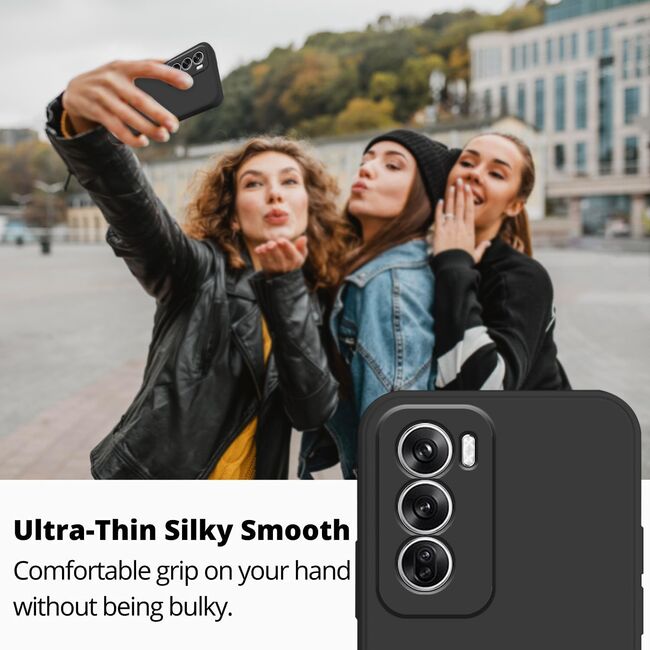 Husa pentru Oppo Reno 12 Liquid Silicone, subțire, captusita cu microfibra, anti amprentă, protectie cameră foto, negru