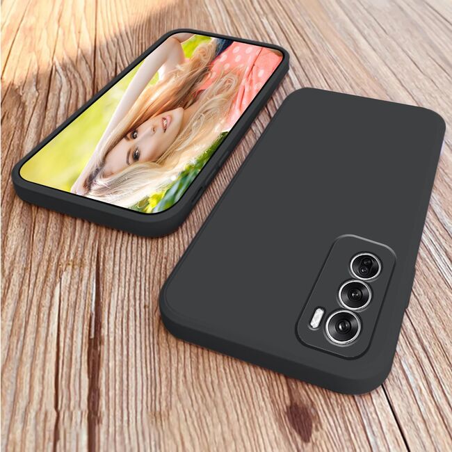 Husa pentru Oppo Reno 12 Liquid Silicone, subțire, captusita cu microfibra, anti amprentă, protectie cameră foto, negru