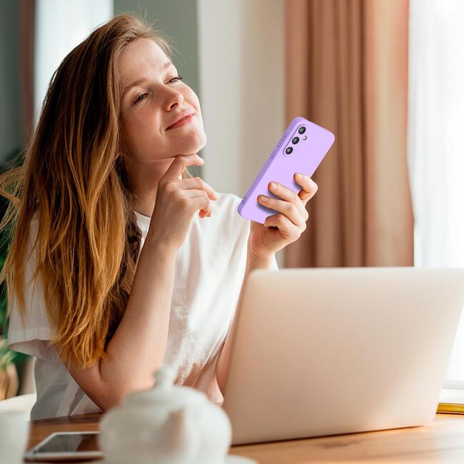 Husa pentru Samsung Galaxy A55 Liquid Silicone, subțire, captusita cu microfibra, anti amprentă, protectie cameră foto, mov