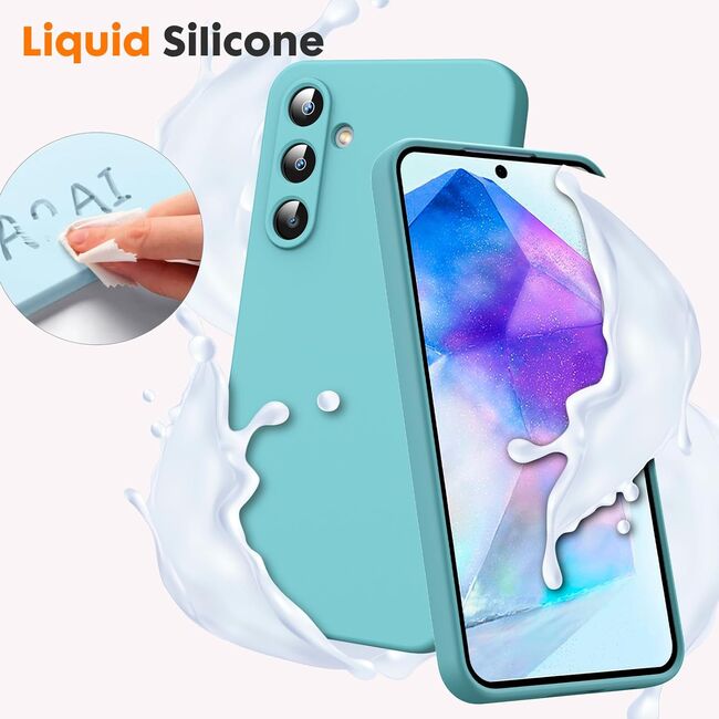 Husa pentru Samsung Galaxy A55 Liquid Silicone, subțire, captusita cu microfibra, anti amprentă, protectie cameră foto, turcoaz