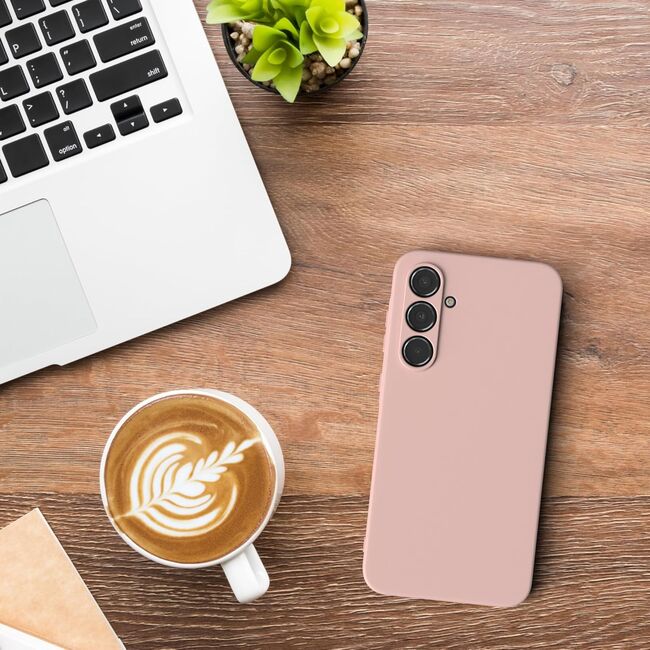 Husa pentru Samsung Galaxy A55 Liquid Silicone, subțire, captusita cu microfibra, anti amprentă, protectie cameră foto, pink sand
