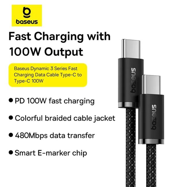 Cablu date Type-C Fast Charge Baseus, 100W, 480Mbps, 2m, P10367000411-01