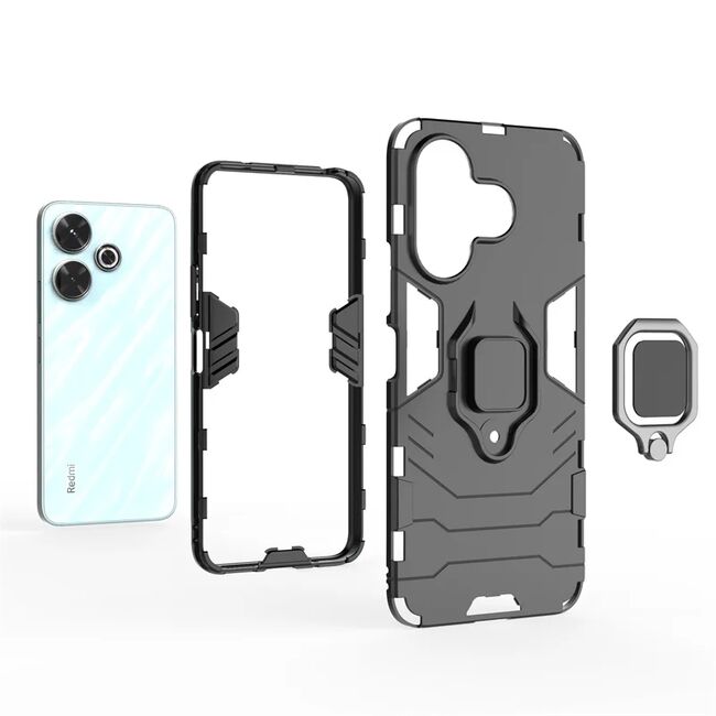 Husa pentru Xiaomi Redmi 13 cu inel Ring Armor Kickstand Tough, negru