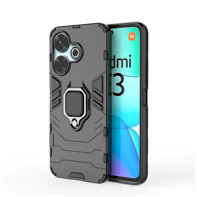 Husa pentru Xiaomi Redmi 13 cu inel Ring Armor Kickstand Tough, negru