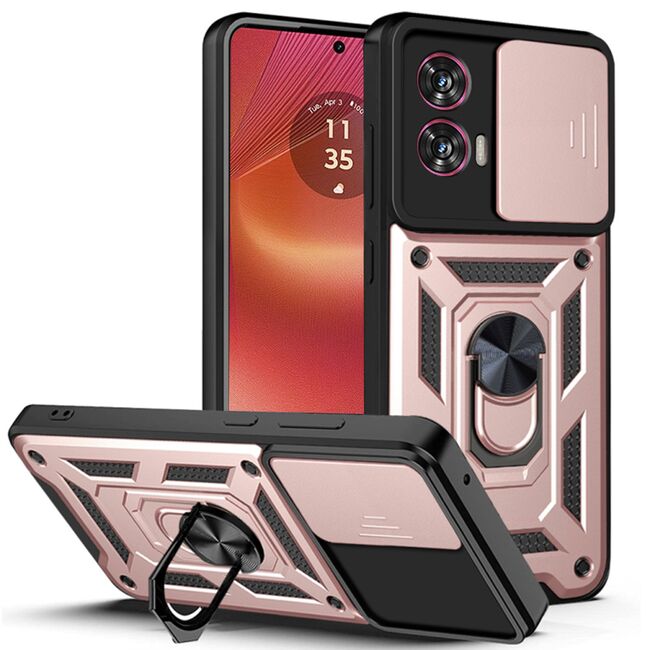 Husa pentru Motorola Edge 50 Fusion cu inel Ring Armor Kickstand Tough Rugged, rose gold