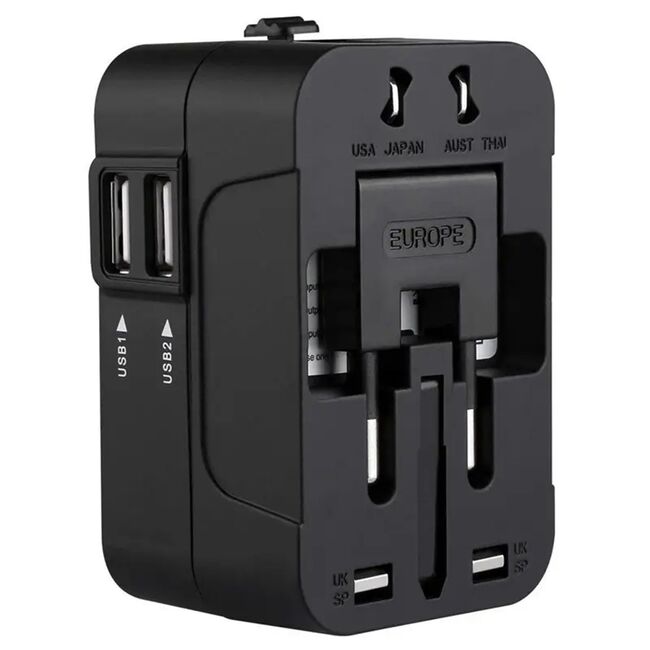 Adaptor priza EU la US, UK, AUS, 2 x USB, Techsuit, HHT202
