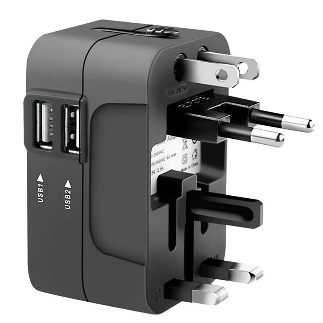 Adaptor priza EU la US, UK, AUS, 2 x USB, Techsuit, HHT202
