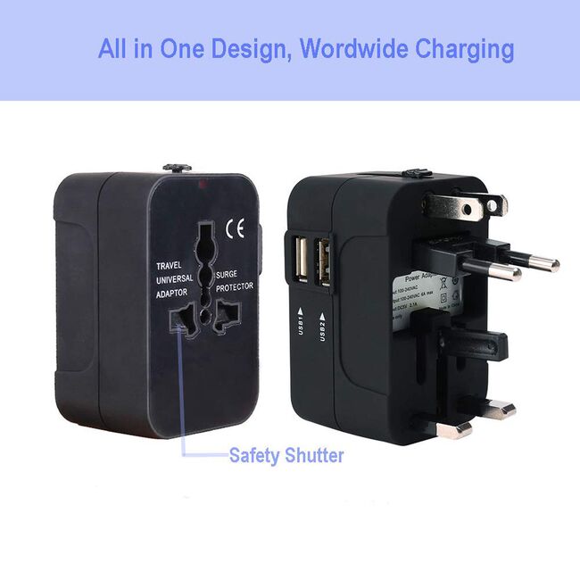 Adaptor priza EU la US, UK, AUS, 2 x USB, Techsuit, HHT202