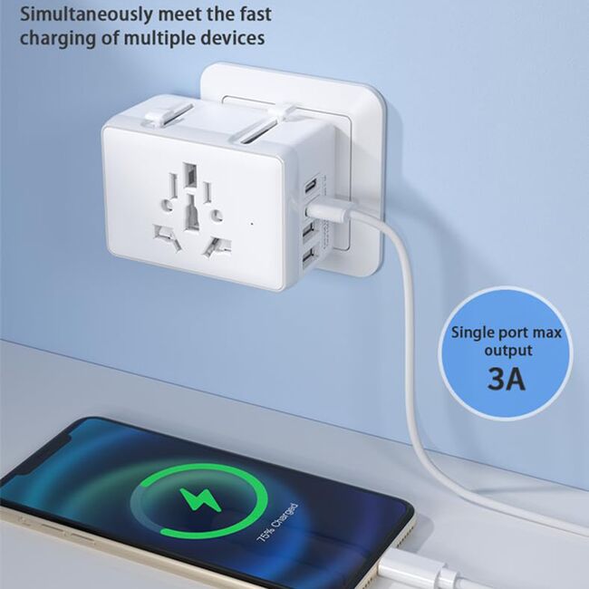 Adaptor priza EU la US, UK, AUS, 2xUSB-C, 2xUSB, Techsuit, HHt204A