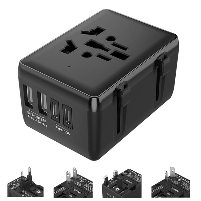 Adaptor priza EU la US, UK, AUS, 2xUSB-C, 2xUSB, Techsuit, HHt204A