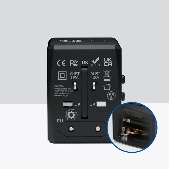 Adaptor priza EU la US, UK, AUS, PD20W, 2 x USB, 2 xType-C Techsuit, HHT904