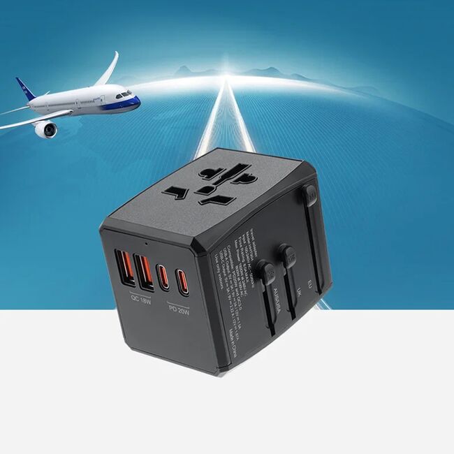 Adaptor priza EU la US, UK, AUS, PD20W, 2 x USB, 2 xType-C Techsuit, HHT904
