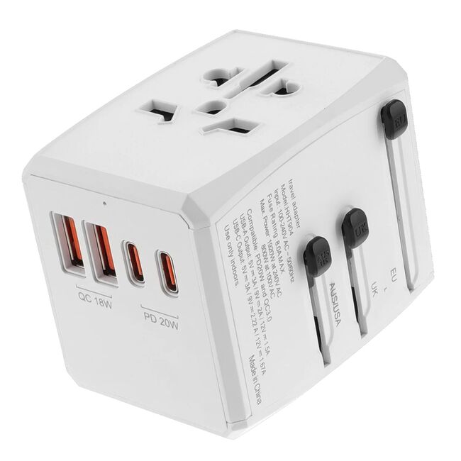 Adaptor priza EU la US, UK, AUS, PD20W, 2 x USB, 2 xType-C Techsuit, HHT904