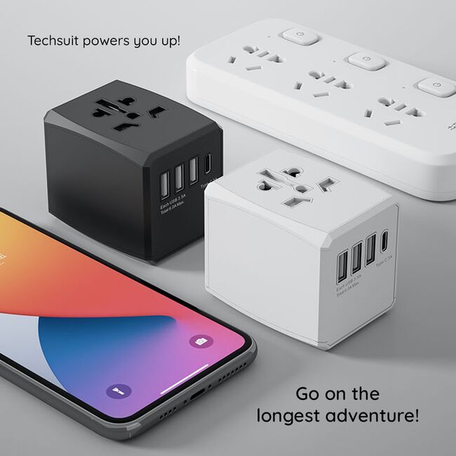 Adaptor priza EU la US, UK, AUS, PD30W, 3 x USB, Type-C, Techsuit, HHT904