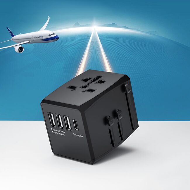 Adaptor priza EU la US, UK, AUS, PD30W, 3 x USB, Type-C, Techsuit, HHT904