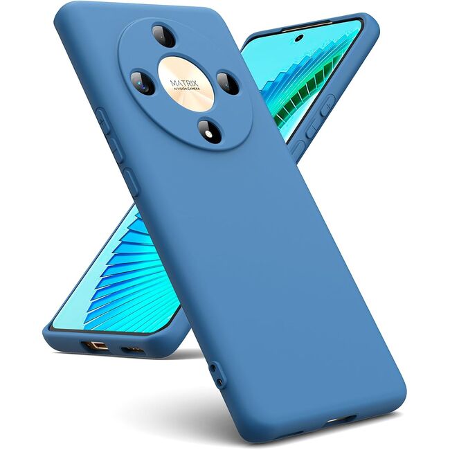 Husa pentru Honor Magic 6 Lite Liquid Silicone, subțire, captusita cu microfibra, anti amprentă, protectie cameră foto, albastru