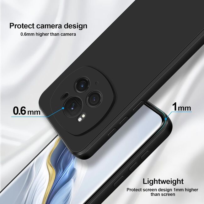 Husa pentru Honor Magic 6 Pro Liquid Silicone, subțire, captusita cu microfibra, anti amprentă, protectie cameră foto, negru