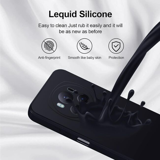 Husa pentru Honor Magic 6 Pro Liquid Silicone, subțire, captusita cu microfibra, anti amprentă, protectie cameră foto, negru